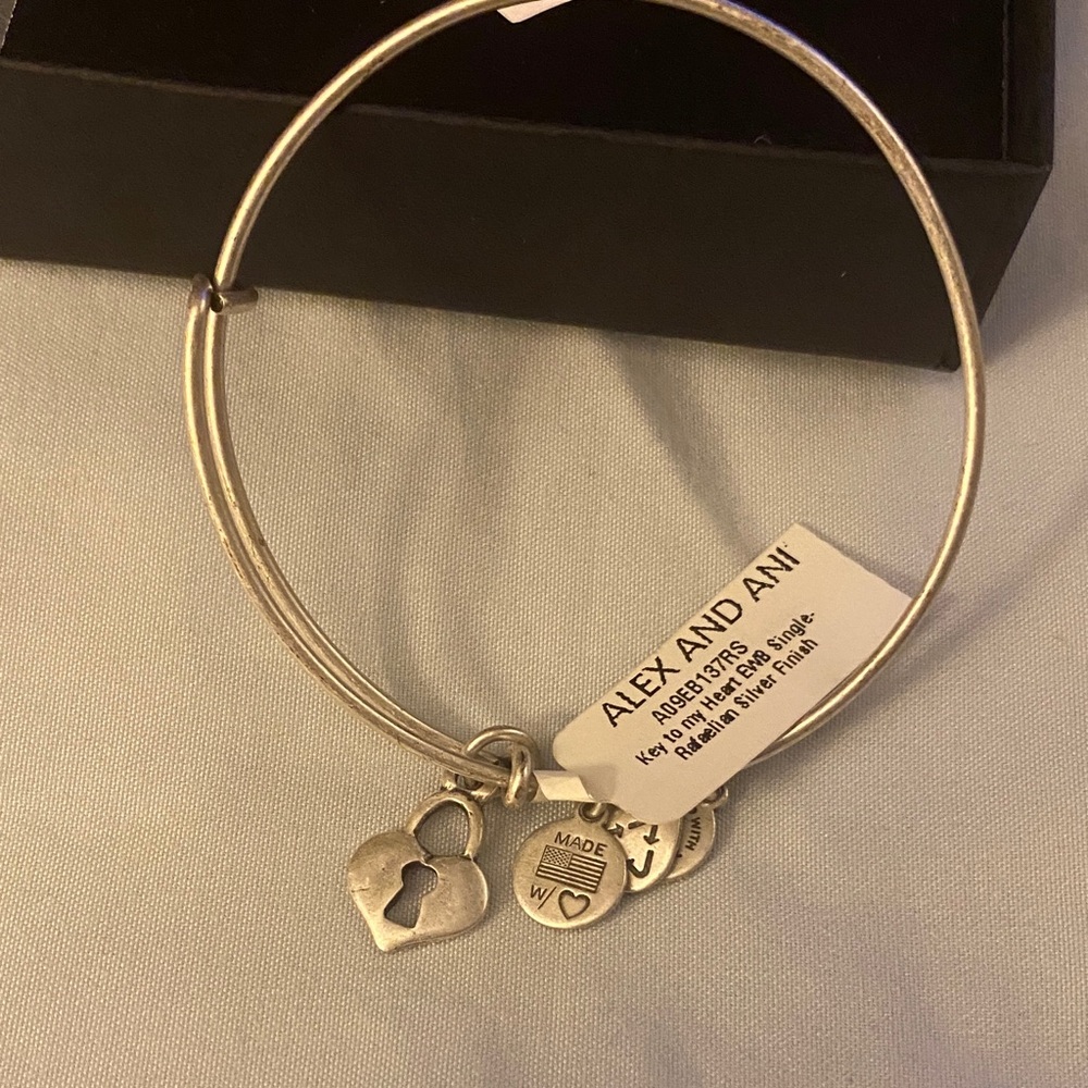 Alex and Ani Silver Key Heart Charm Bracelet